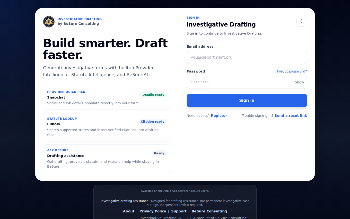 BeSure live product interface